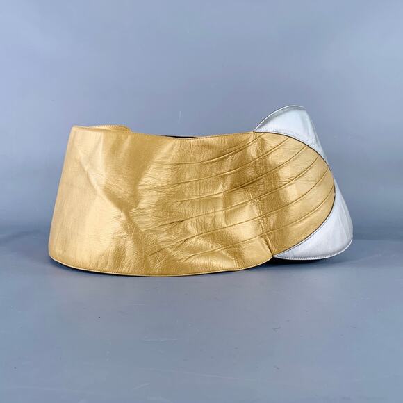 CHARLES JOURDAN Vintage Gold Silver Two Tone Leather Wide Belt main image 5